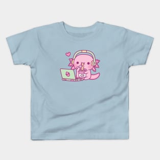 Cute Axolotl Loves Instant Noodles And Anime Kids T-Shirt